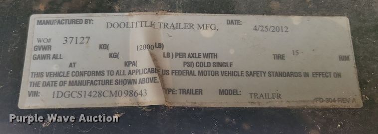 image for item DR4424 2012 Doolittle enclosed cargo trailer