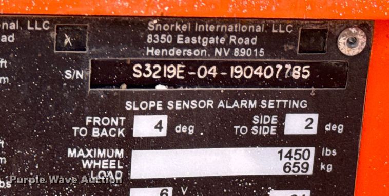 image for item DX1011 2019 Snorkel S3219E scissor lift