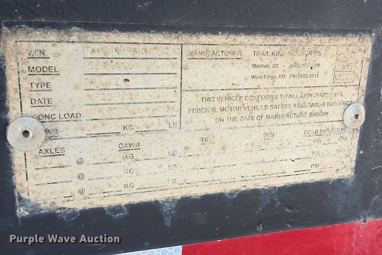 image for item DX3516 1986 Trail King 1552-4800 lowboy equipment trailer