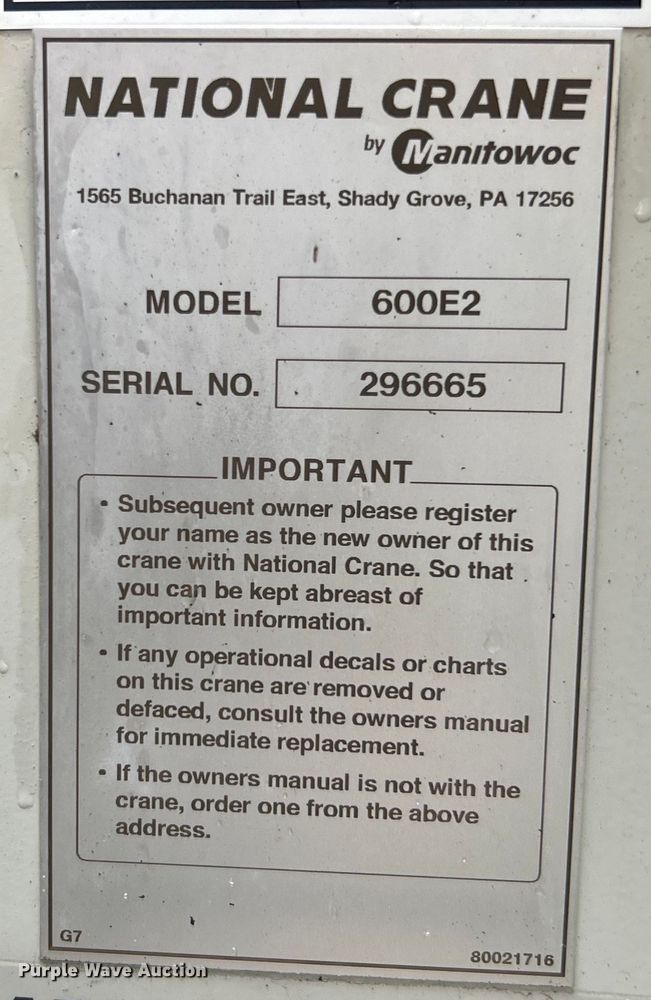 image for item EG0832 2012 Western Star crane truck