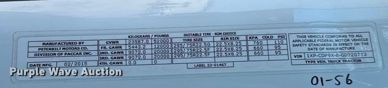 image for item EH4351 2016 Peterbilt 567 semi truck