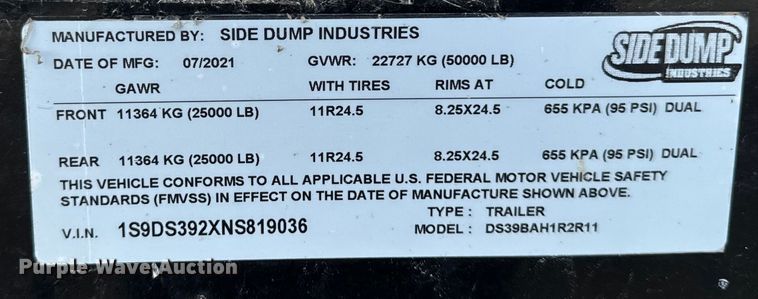 image for item EH4355 2022 Side Dump Industries DS39BAH1R2R11 side dump trailer