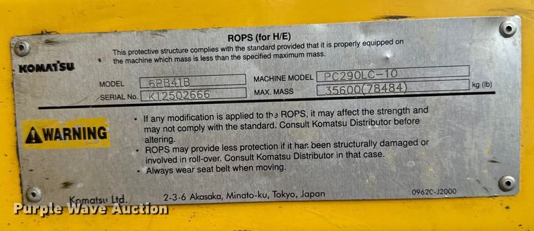 image for item EH4358 2013 Komatsu PC290LC-10 excavator