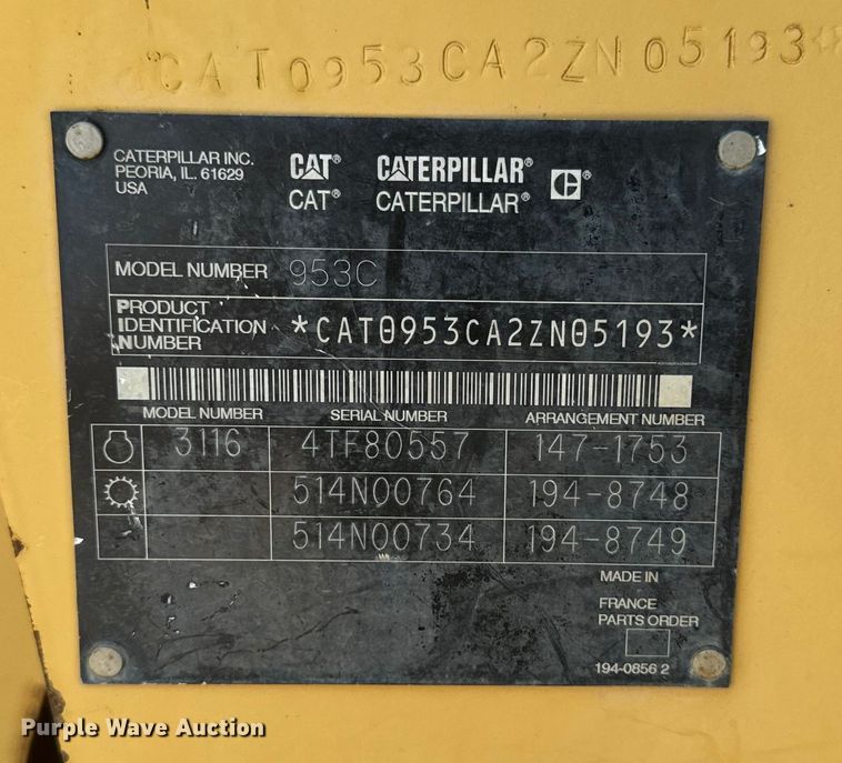 image for item EH4359 2002 Caterpillar 953C track loader