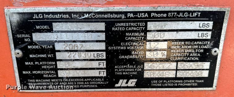 image for item EH4362 2007 JLG 600AJ boom lift