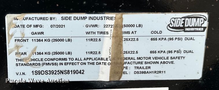 image for item EH4363 2022 Side Dump Industries DS39BAH1R2R11 side dump trailer