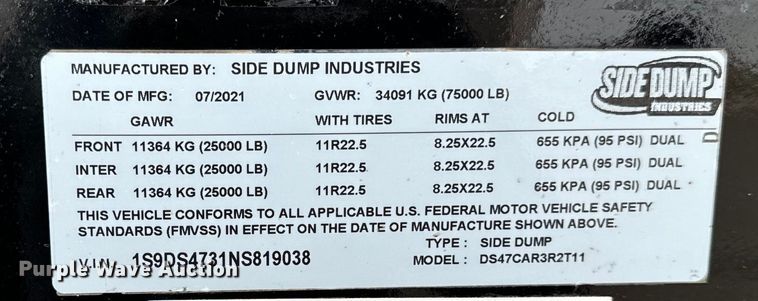image for item EH4364 2022 Side Dump Industries DS47CAR3R2T11 side dump trailer