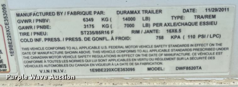 image for item EH4367 2012 Duramax DWF8520TA enclosed cargo trailer