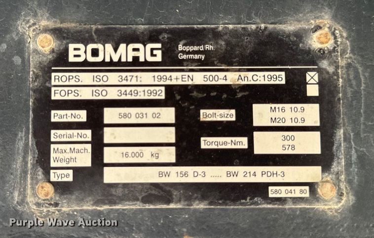 image for item EH4374 2004 Bomag BW177D-3 single drum vibratory roller