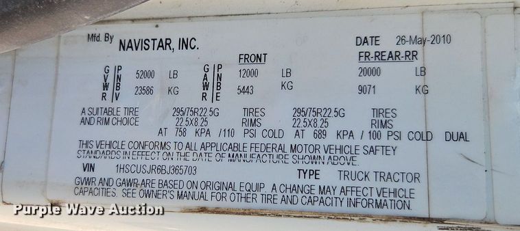 image for item EI8219 2011 International  ProStar dump truck