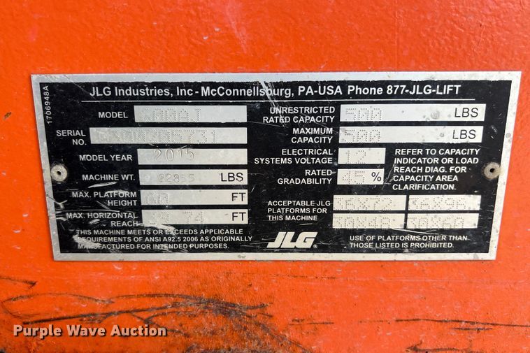 image for item EJ2856 2015 JLG 600AJ boom lift