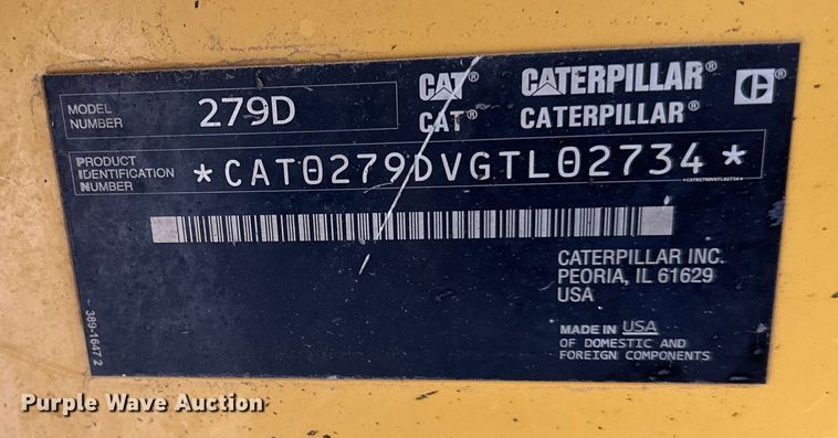 image for item EJ7114 2015 Caterpillar  279D tracked skid steer loader