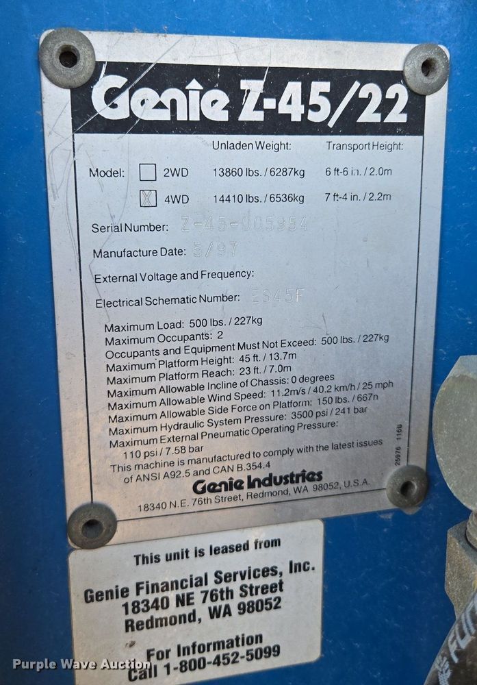 image for item EJ7150 1997 Genie  Z-45/22 boom lift