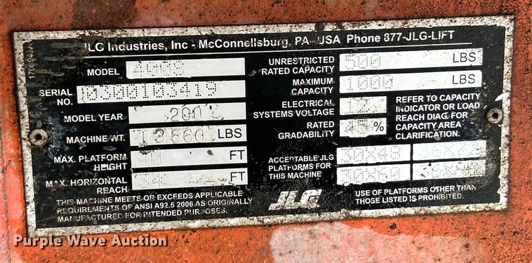 image for item EK3032 2003 JLG  400S boom lift