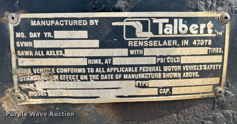 image for item EK8847 2000 Talbert T3DW-50SA-HRG-1-T1 lowboy equipment trailer