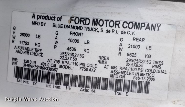 image for item KA9894 2006 Ford F750 Super Duty XL utility / service truck