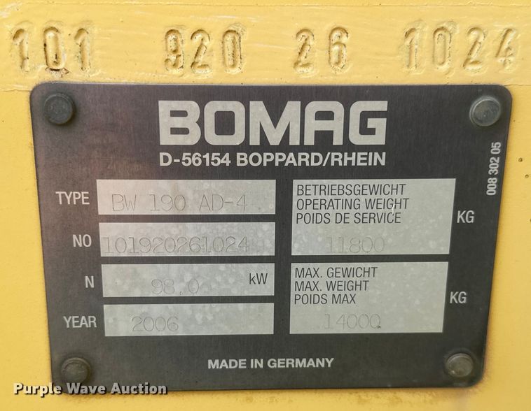 image for item NR9927 2006 Bomag BW190 AD-4 double drum vibratory roller