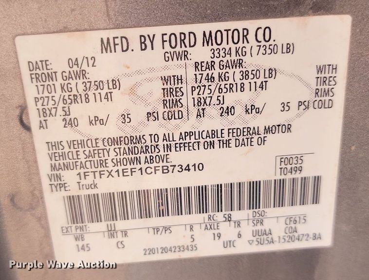 image for item OD9667 2012 Ford F150 SuperCab pickup truck