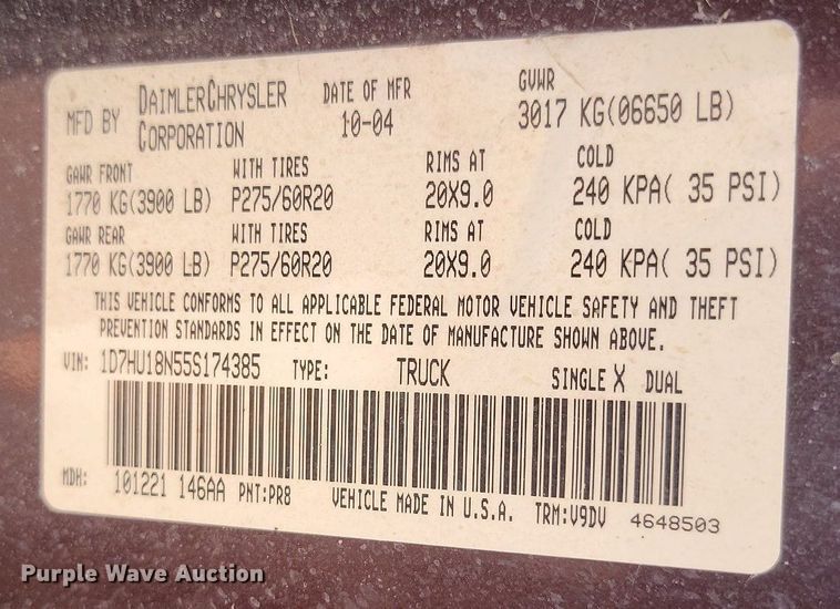 image for item OD9668 2005 Dodge Ram 1500 Quad Cab pickup truck