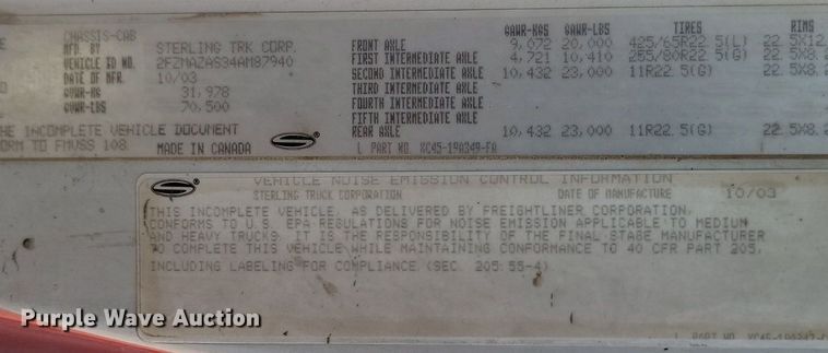 image for item OD9673 2004 Sterling  L9500 ready mix truck