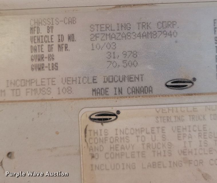 image for item OD9673 2004 Sterling  L9500 ready mix truck