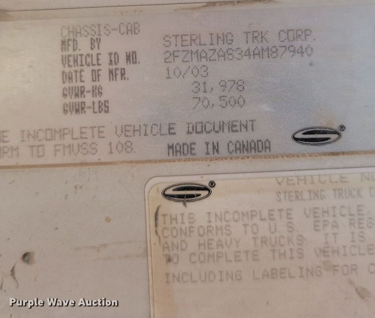 image for item OD9673 2004 Sterling  L9500 ready mix truck