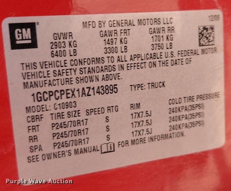 image for item OD9678 2010 Chevrolet  Silverado 1500 pickup truck