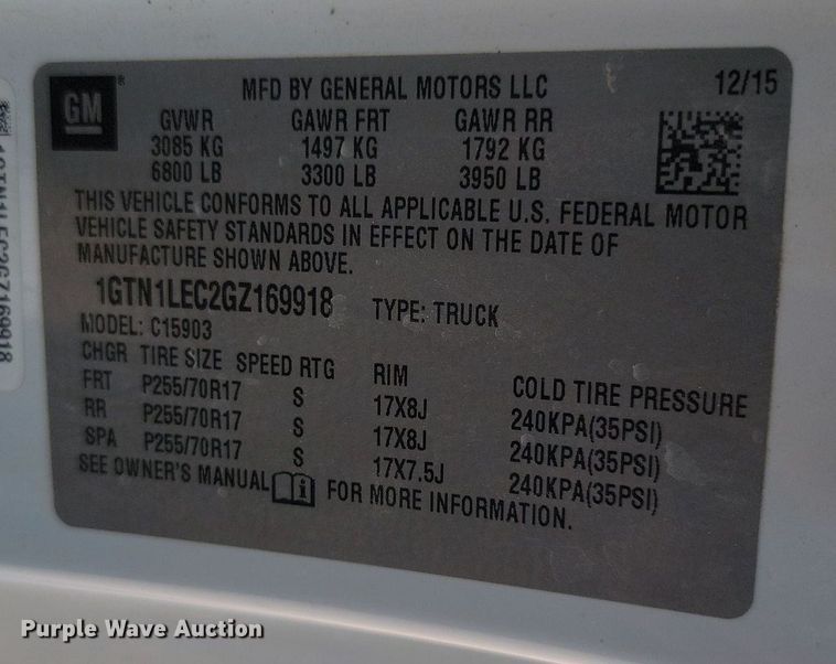 image for item OD9681 2016 GMC Sierra 1500 pickup truck