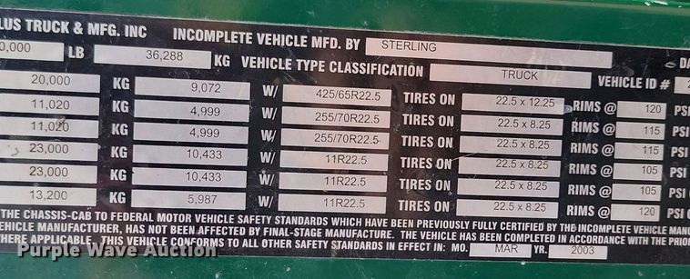 image for item OD9683 2003 Sterling  L9500 ready mix truck