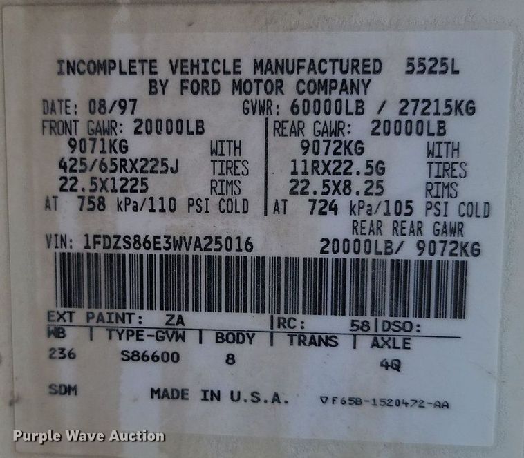 image for item OD9710 1998 Ford LT8513 ready mix truck