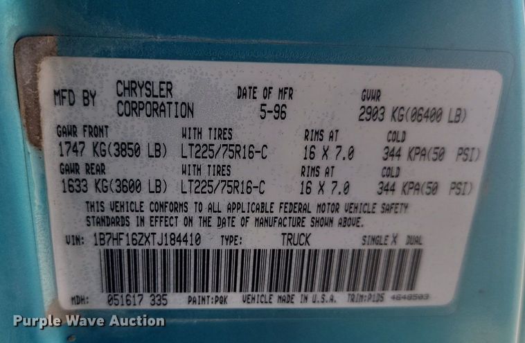 image for item OD9714 1996 Dodge  Ram 1500 pickup truck