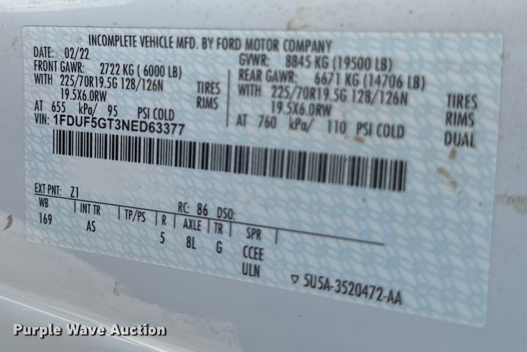 image for item OF9921 2022 Ford F550 XL utility / service truck