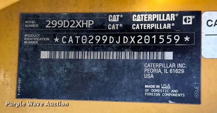 image for item OF9923 2017 Caterpillar  299D2 XHP tracked skid steer loader