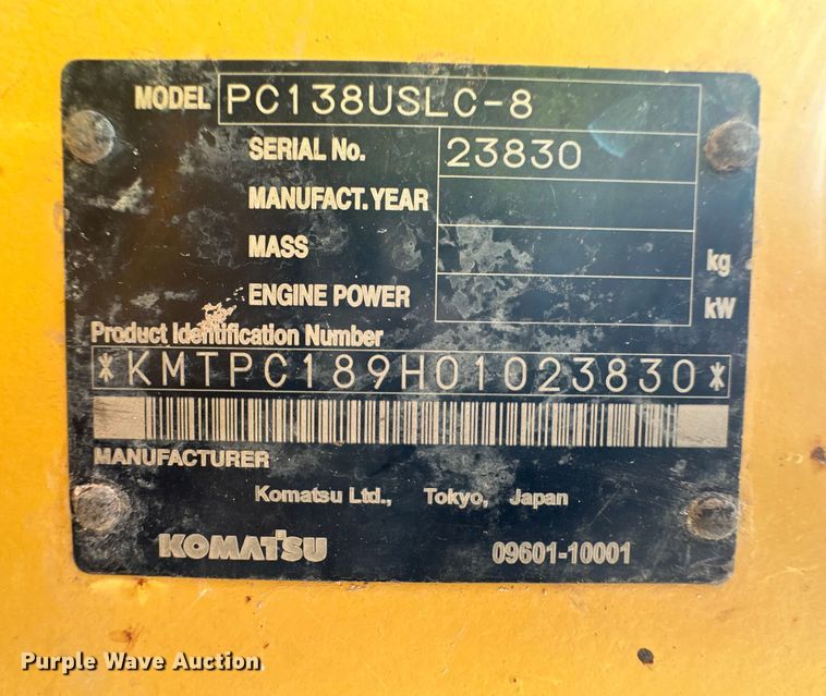 image for item OM9542 2009 Komatsu PC138USLC-8 excavator