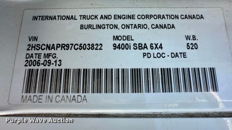 image for item OM9582 2007 International 9400i semi truck