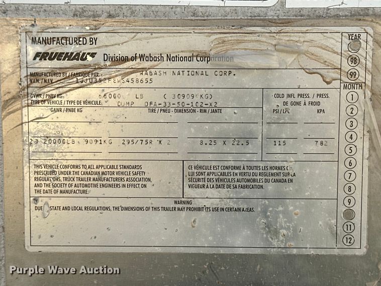 image for item OM9589 1998 Fruehauf end dump trailer