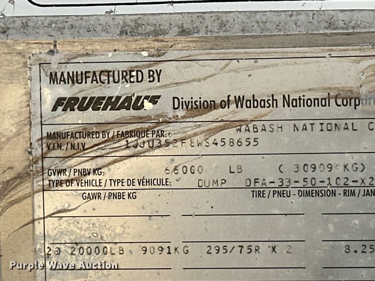 image for item OM9589 1998 Fruehauf end dump trailer