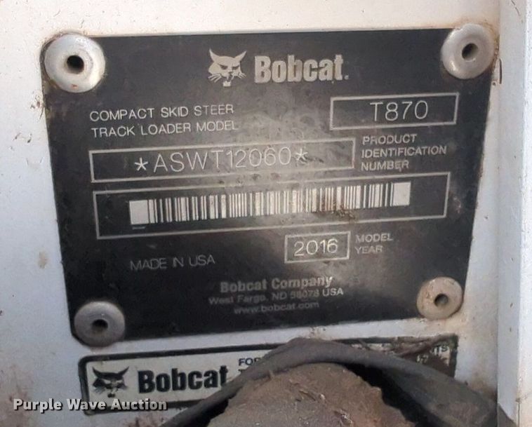 image for item DL1025 2017 Bobcat T870 tracked skid steer loader