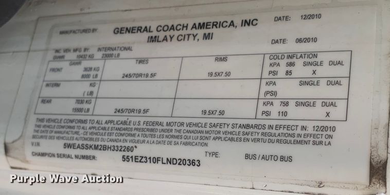 image for item DM1760 2011 International General Coach shuttle bus