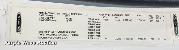 image for item DM1766 2018 Freightliner  M2106 refuse truck