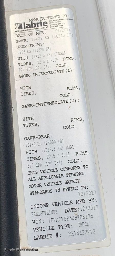 image for item DM1766 2018 Freightliner  M2106 refuse truck