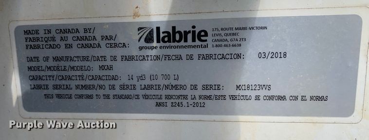 image for item DM1766 2018 Freightliner  M2106 refuse truck