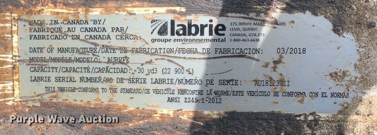 image for item DM1768 2018 Mack LR613 refuse truck