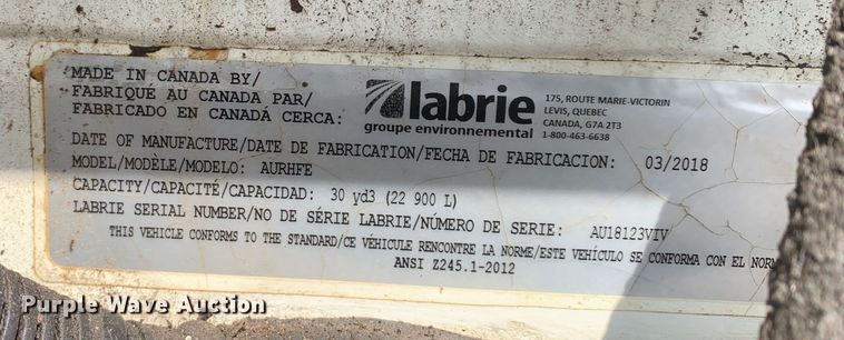 image for item DM1769 2018 Mack LR613 refuse truck