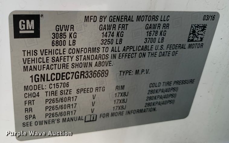 image for item DM1771 2016 Chevrolet  Tahoe Police SUV