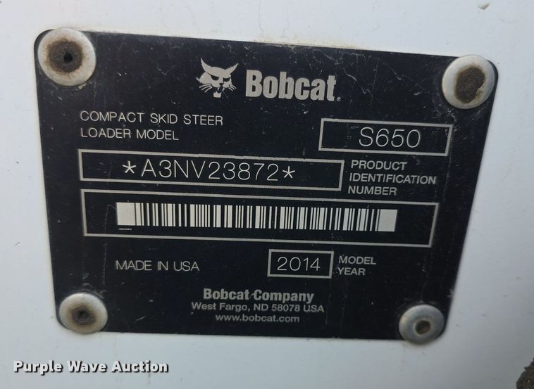 image for item DQ4476 2014 Bobcat S650 skid steer loader