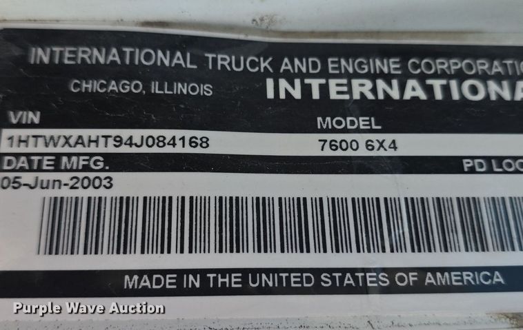 image for item DQ4482 2004 International 7600 dump truck