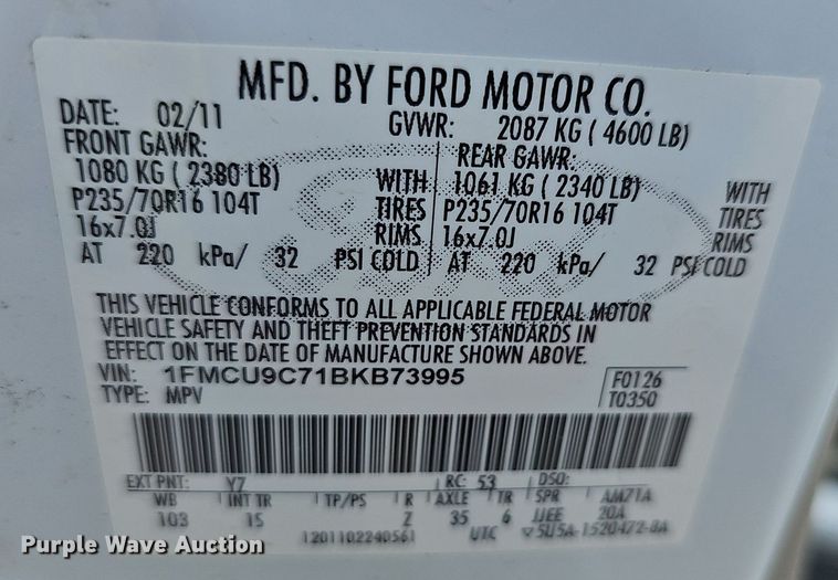 image for item DQ4491 2011 Ford Escape  SUV