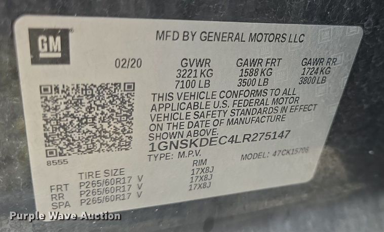 image for item DQ4497 2020 Chevrolet Tahoe Police SUV