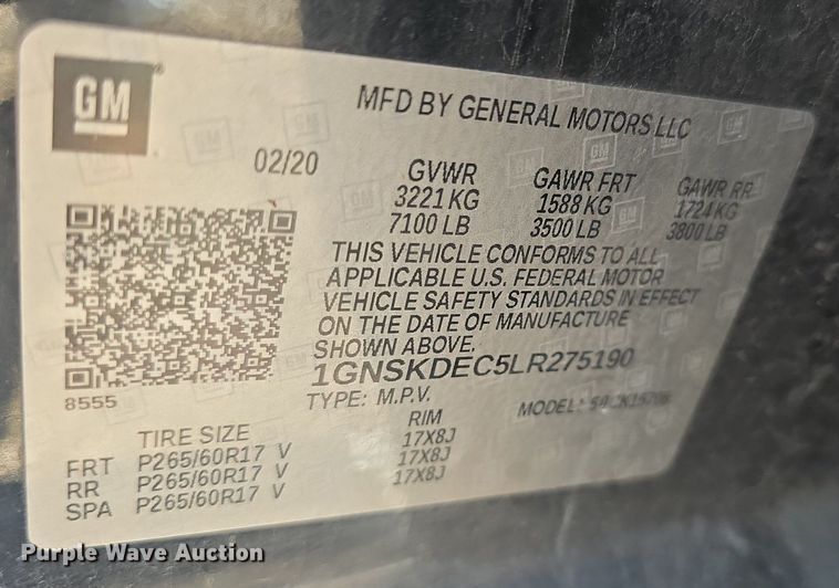 image for item DQ4499 2020 Chevrolet Tahoe Police SUV